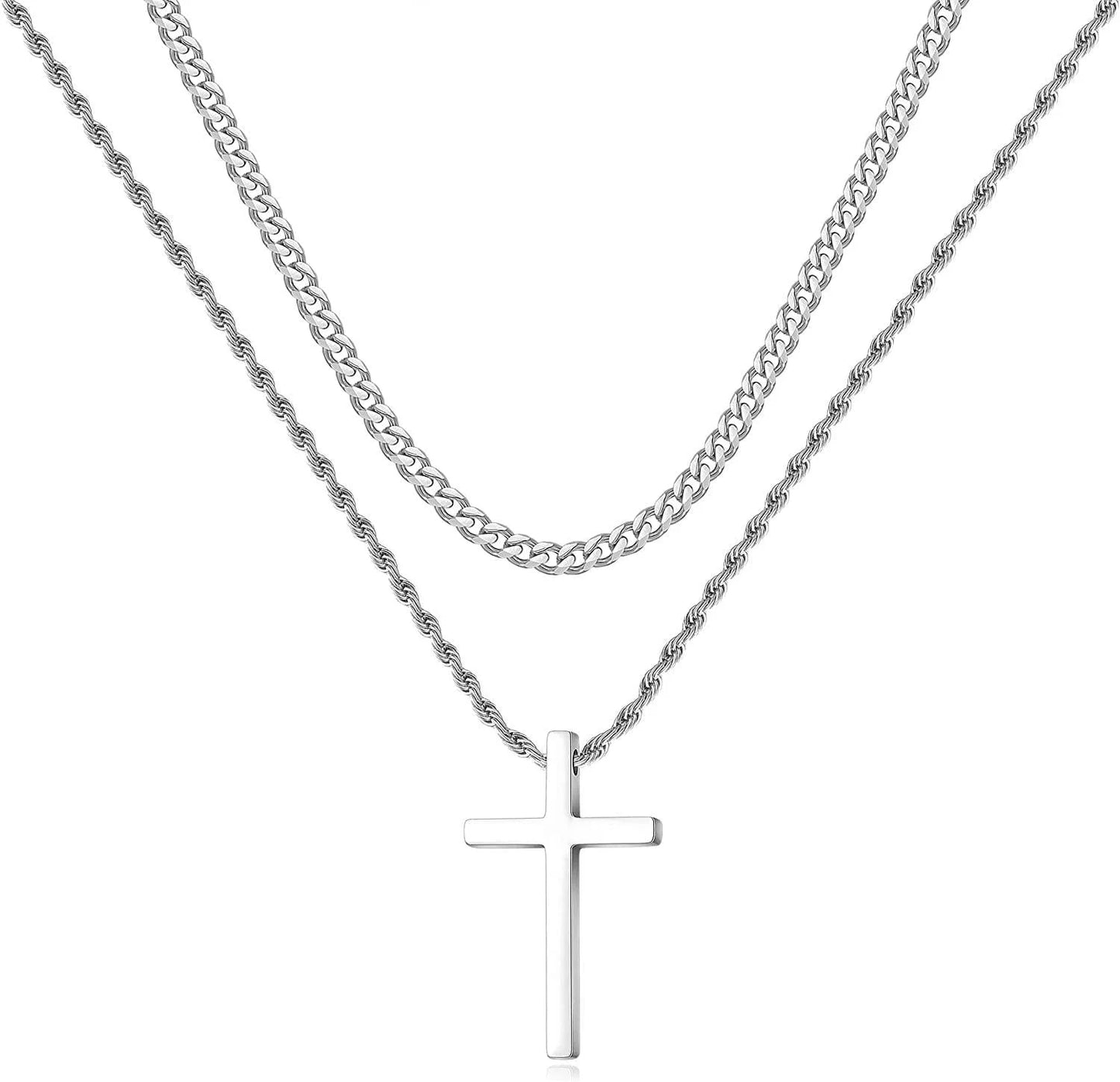 Men’s Stainless Steel Cross Necklace With Link Chain