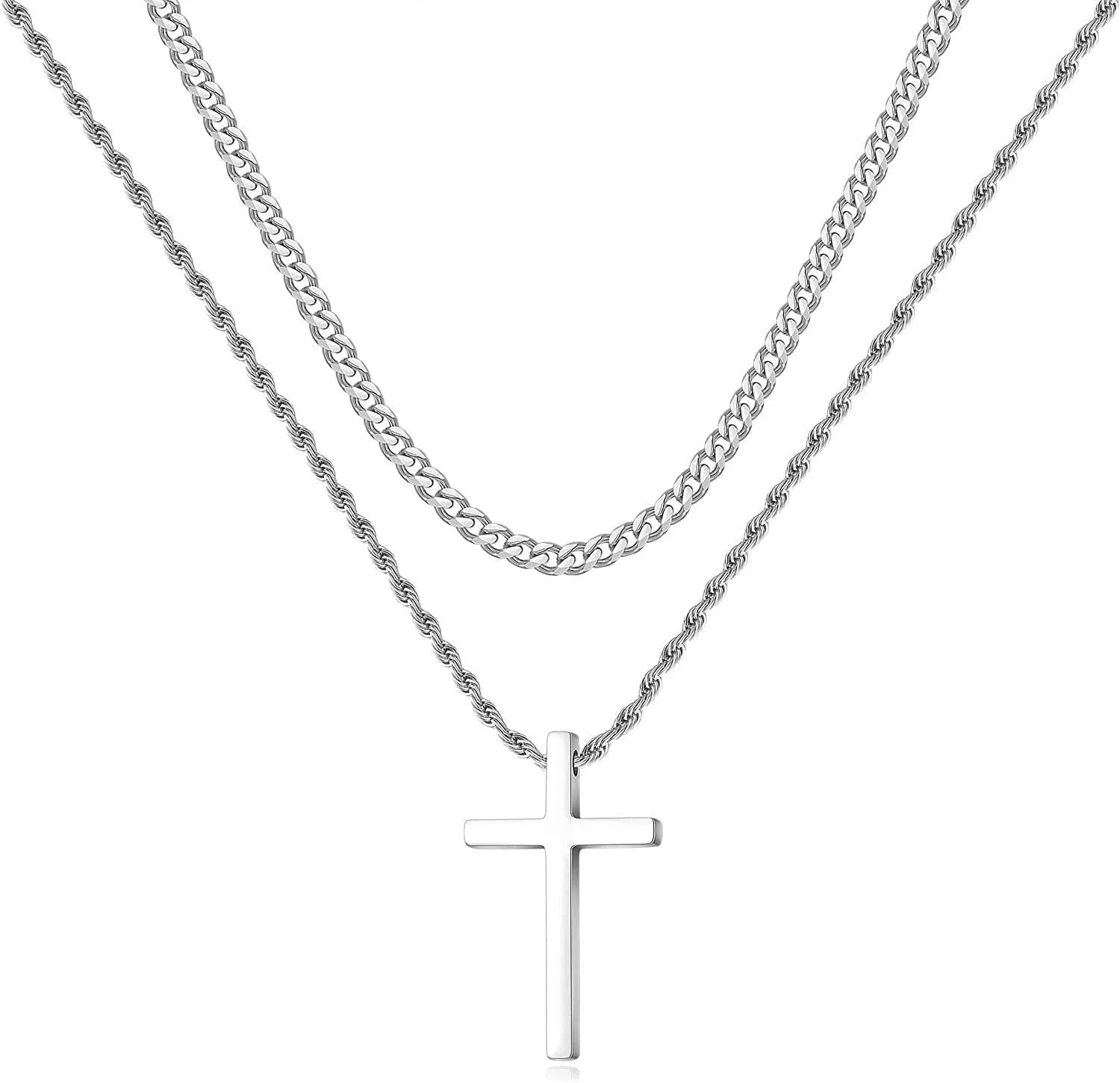 Men’s Stainless Steel Cross Necklace With Link Chain