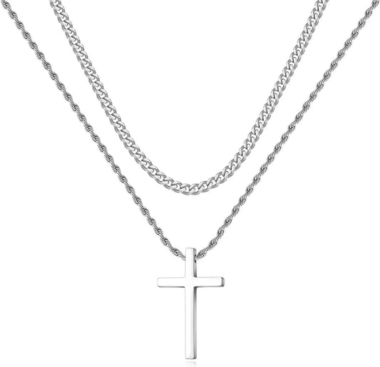 Men’s Stainless Steel Cross Necklace With Link Chain