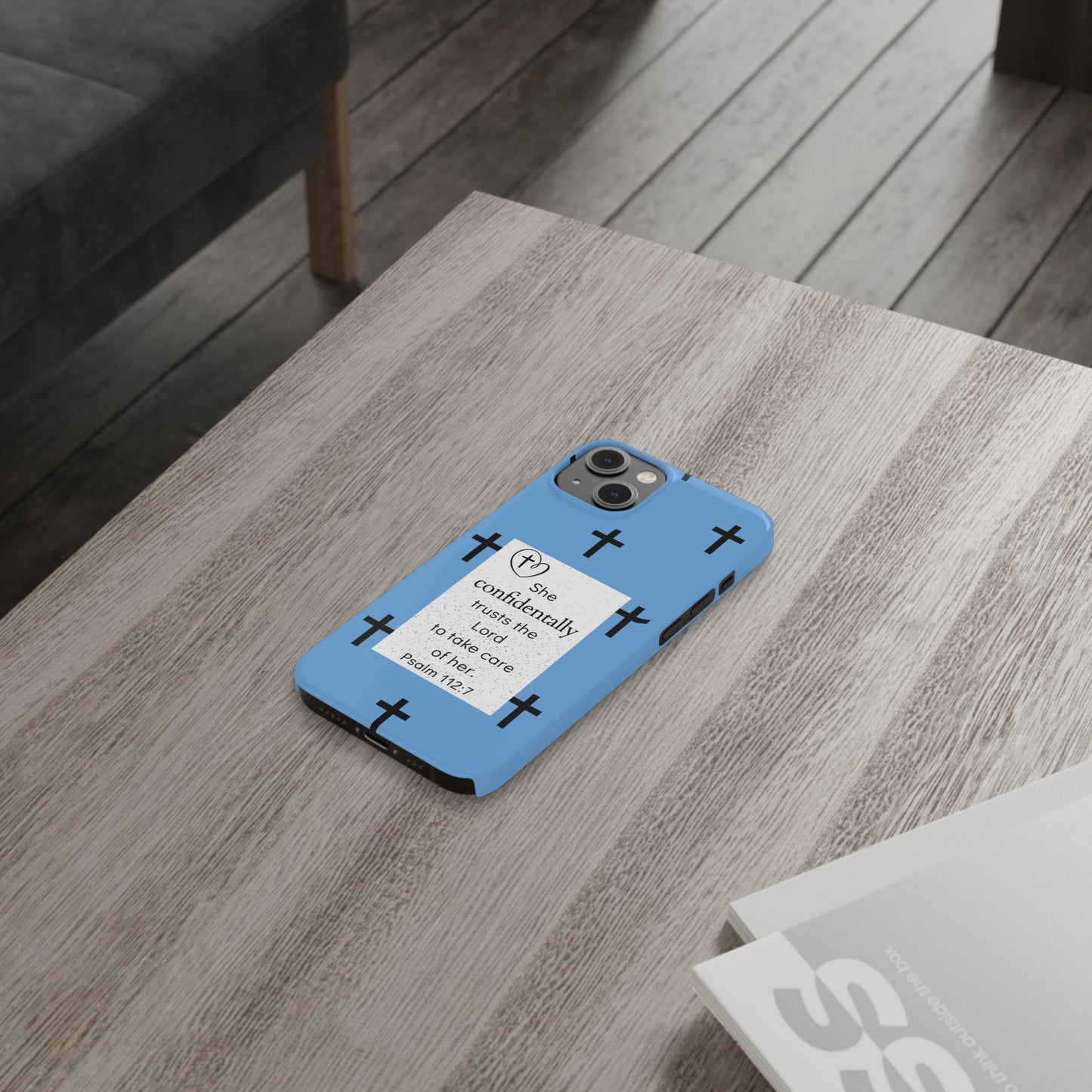 Blue Slim Phone Case - Psalm 112:7 Bible Verse