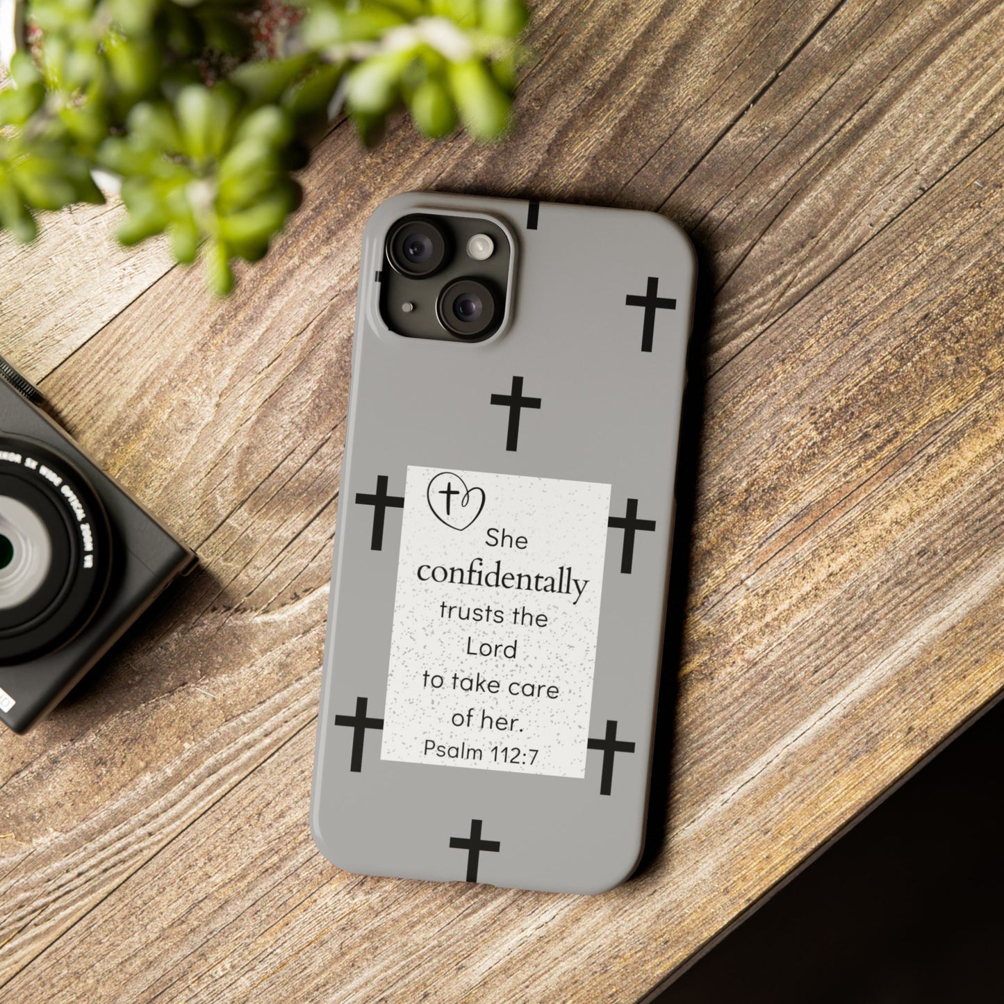 Gray Slim Phone Case - Psalm 112:7 Bible Verse