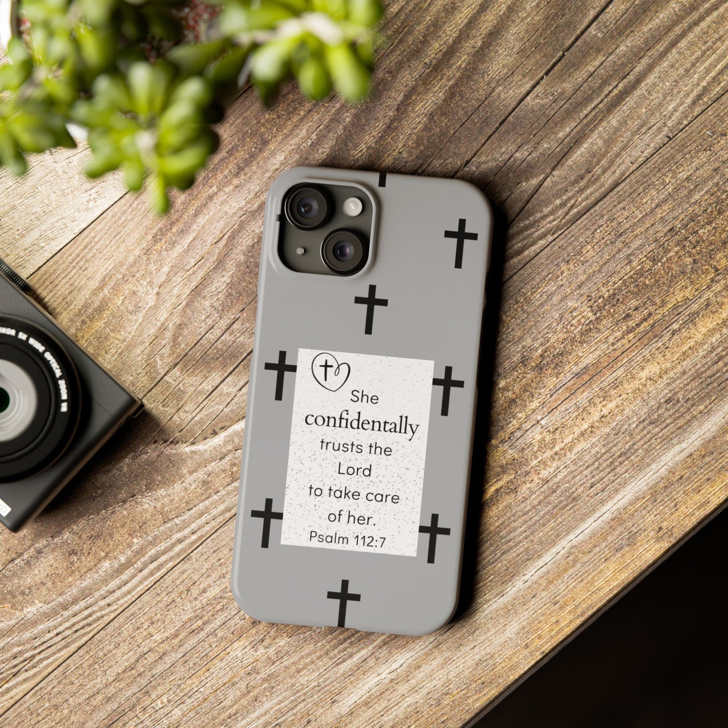 Gray Slim Phone Case - Psalm 112:7 Bible Verse