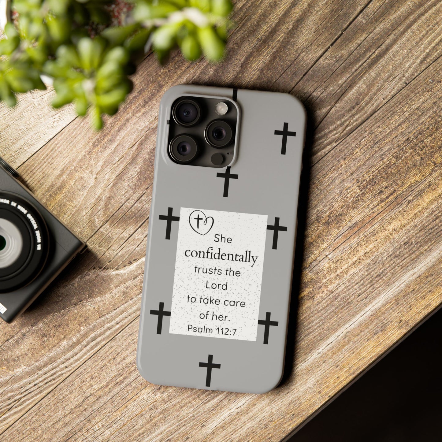 Gray Slim Phone Case - Psalm 112:7 Bible Verse