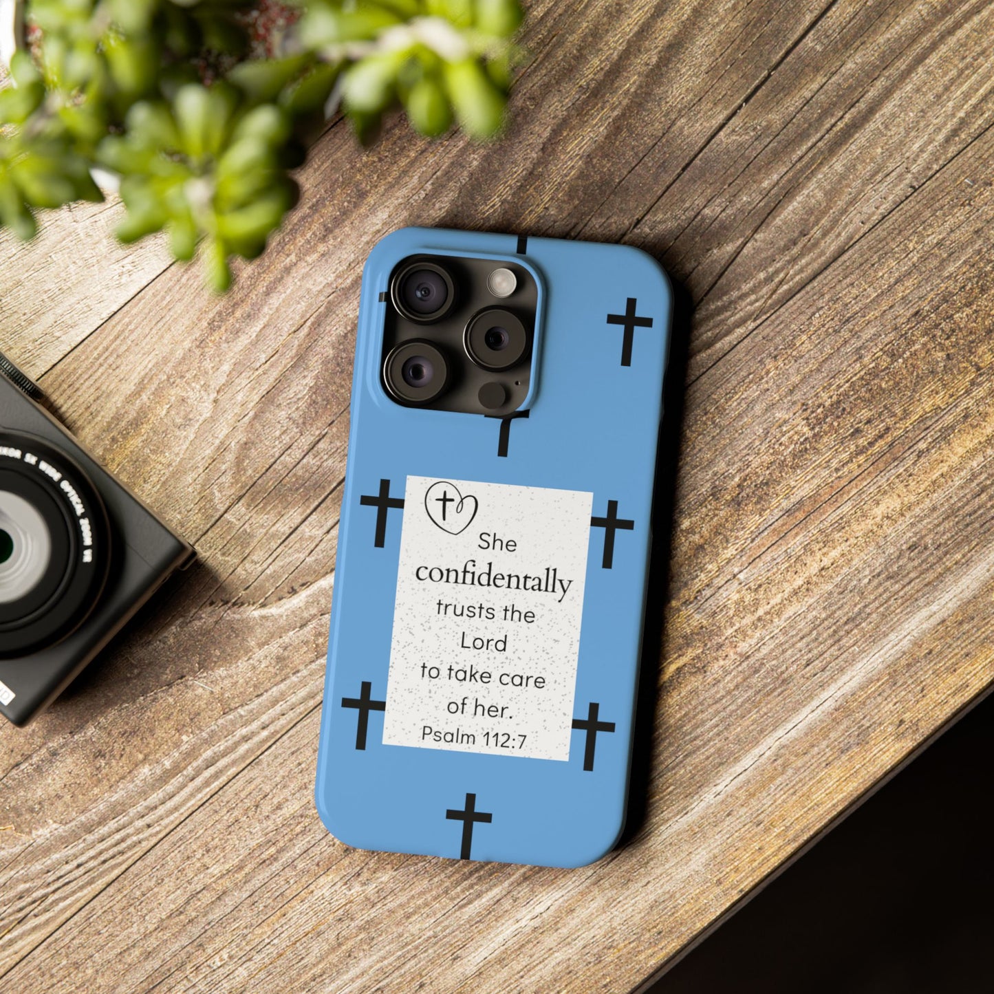 Blue Slim Phone Case - Psalm 112:7 Bible Verse